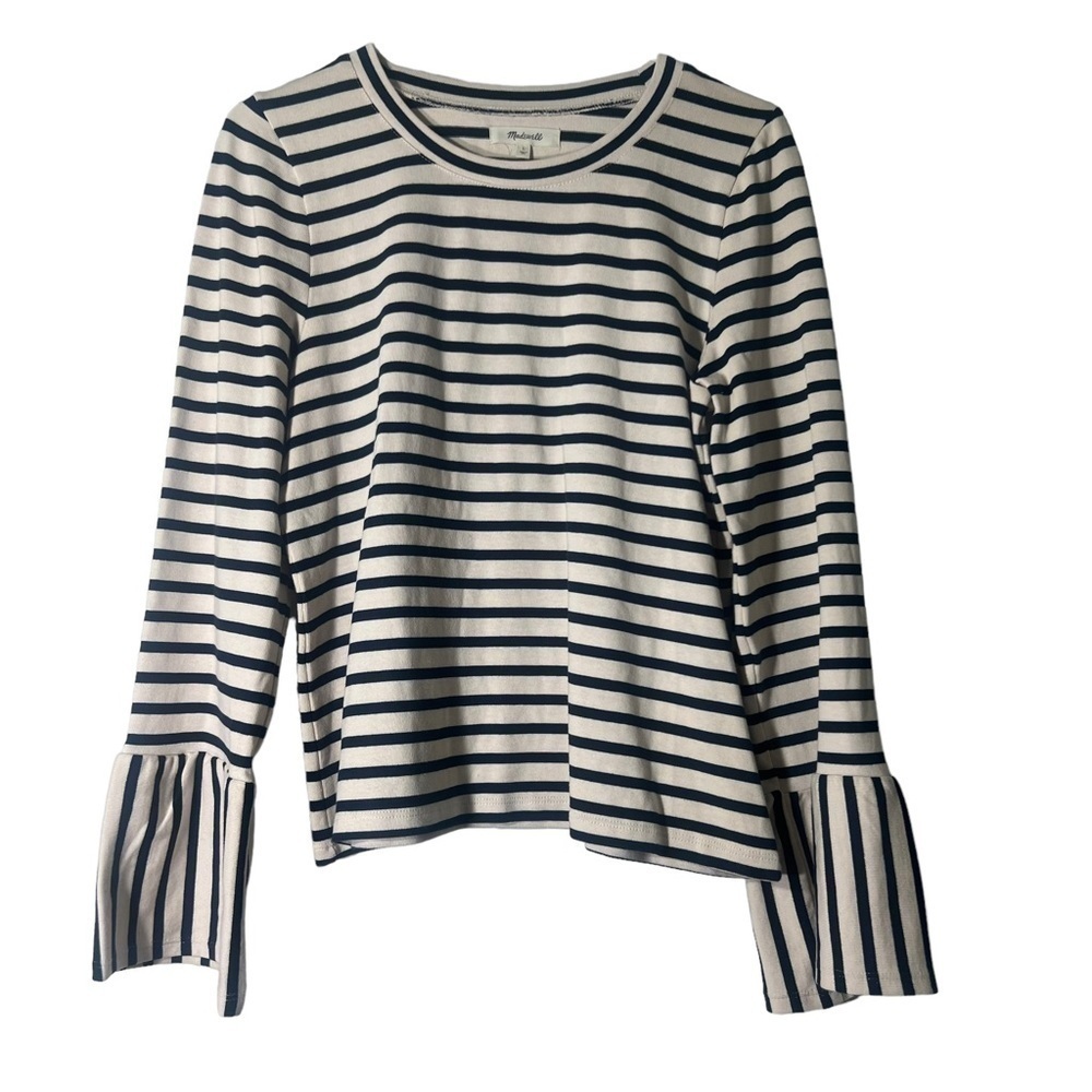 Madewell Stripe-Play Ruffle Cuff Top Large - Picture 2 of 7